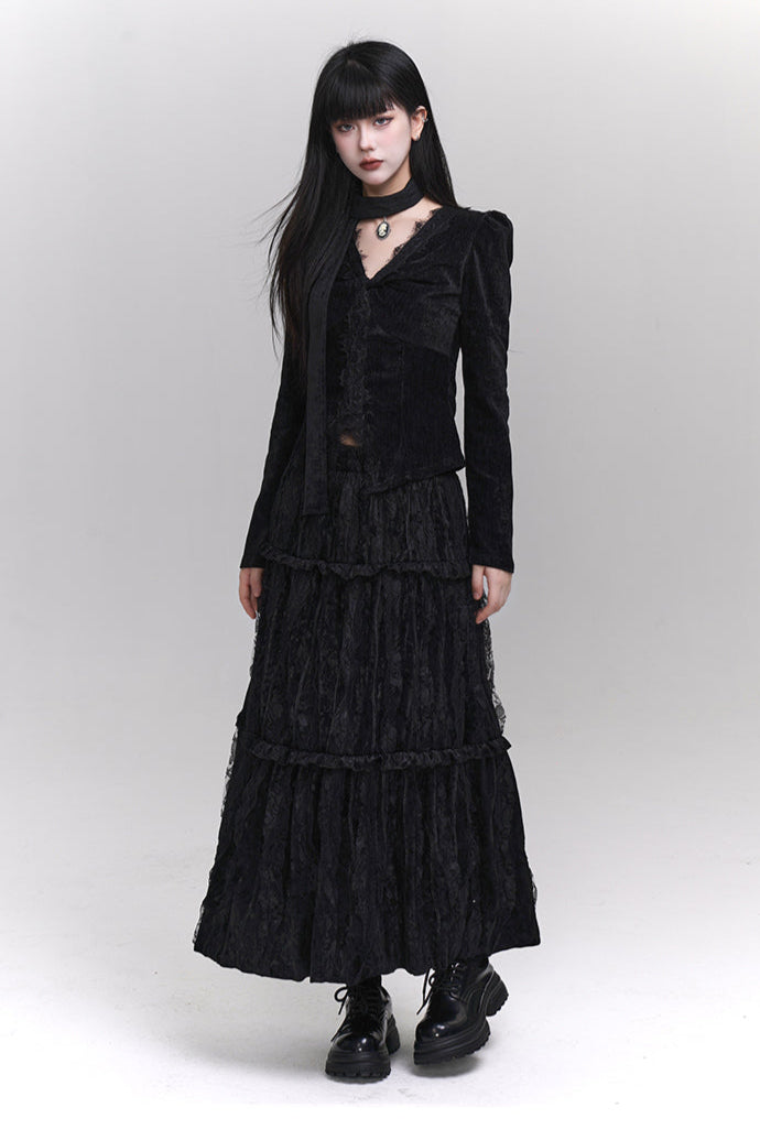 Velvet V Neck Top + Mode Ghost Skirt