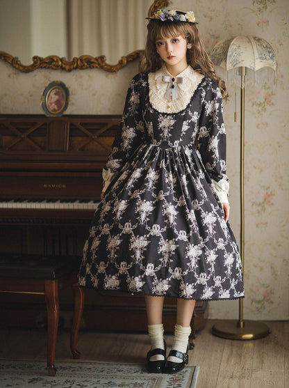 [pre-order] Antique Flower Wall Lolita Retro Cake Pendant Dress