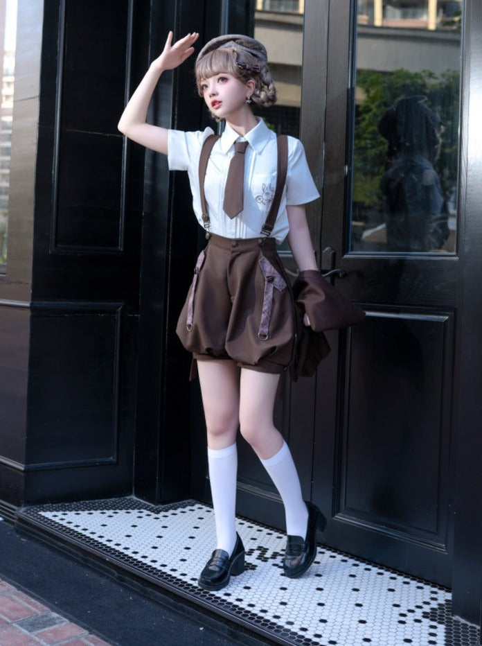 Retro Boy Brown Vest + Shirt + Balloon Pants