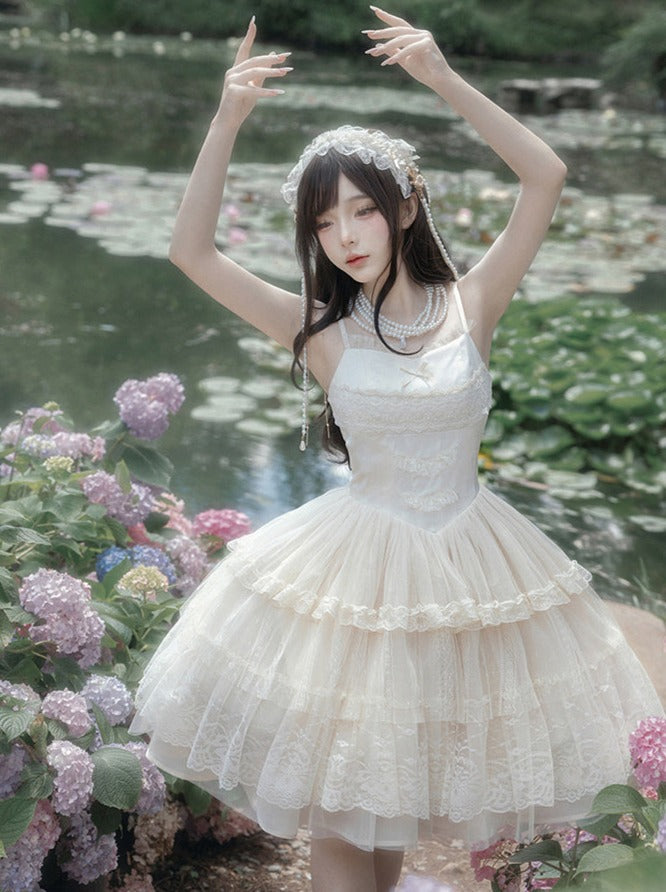 [pre-order] Pure White Girly Lolita Dress + Cardigan + Inner Top + Veil + Sleeves