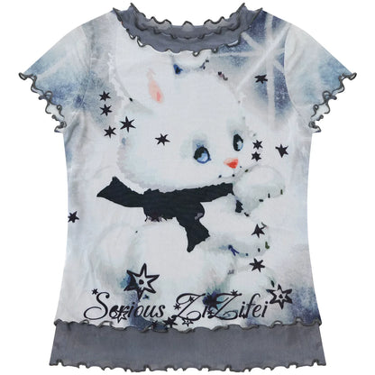 Rabbit Dream Cat Print Top