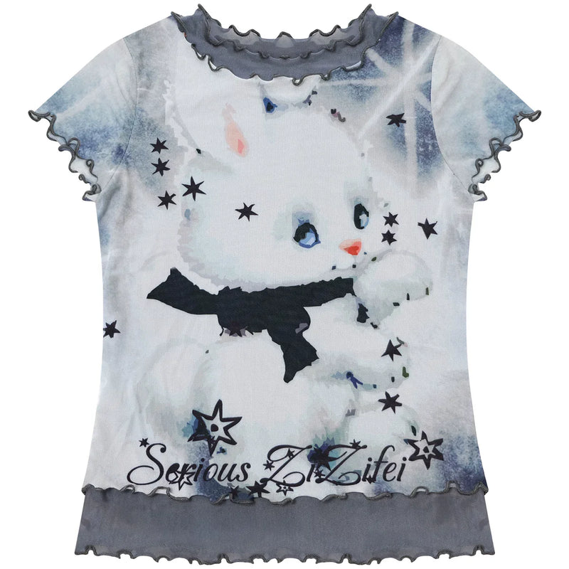 Rabbit Dream Cat Print Top