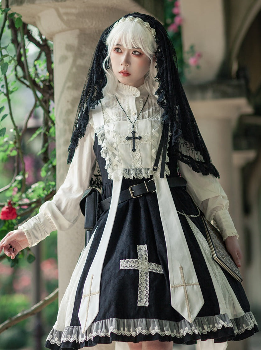 Cross Lolita Dress + Short Jacket + Headband + Veil + Collar