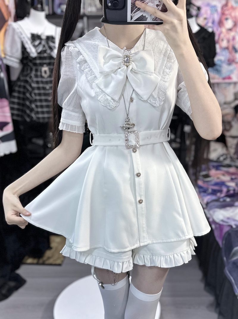 [pre-order] Ribbon Puff Sleeve Top + Ruffle Pants