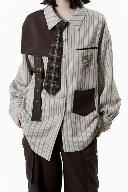 Striped Shirt Dress + Shirt + Cargo Pants + Tie