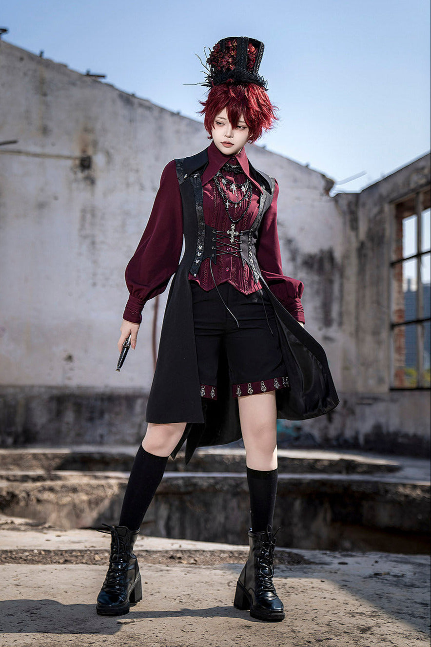 Red Black 4.0 Retro Dark Long Vest Prince Set
