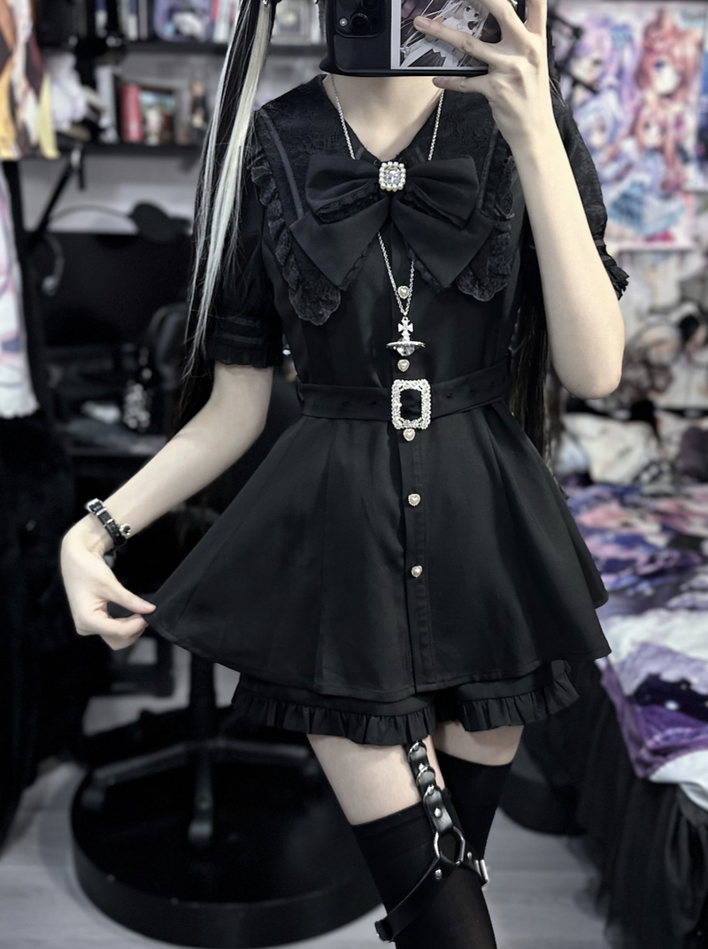 [pre-order] Ribbon Puff Sleeve Top + Ruffle Pants
