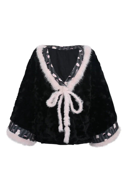 Japanese Style Top + Cape + Ribbon Girdle + Tiered Skirt