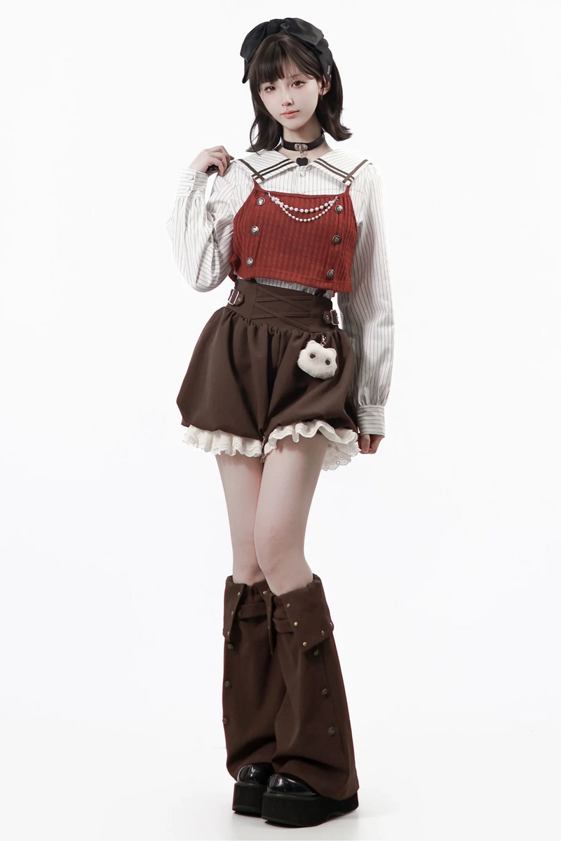 Hooded Top + Shirt + Skirt + Leg Warmers + Vest