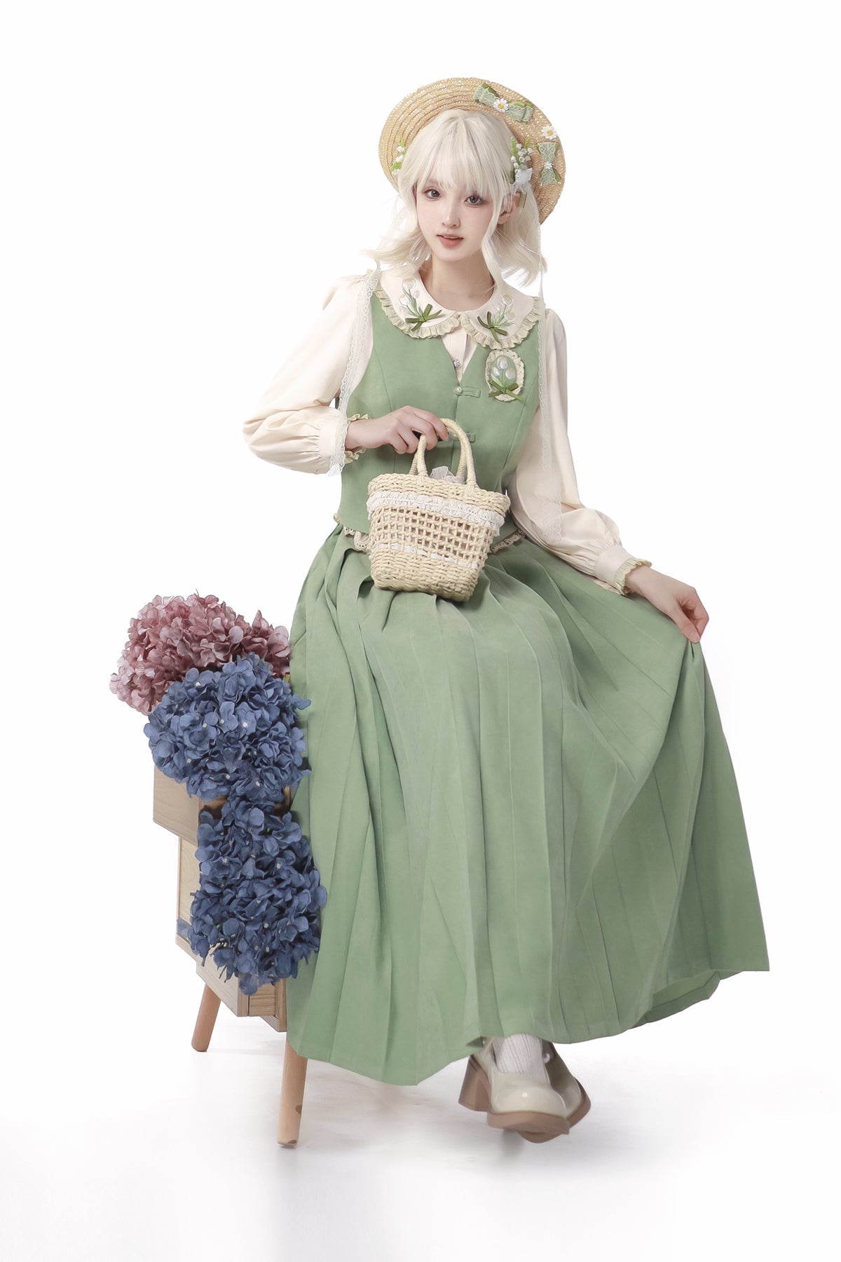Chinese-style Pleated Skirt Set