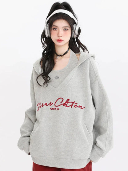 American Retro Sweatshirt Hooded Loose Oversized Two-piece Set