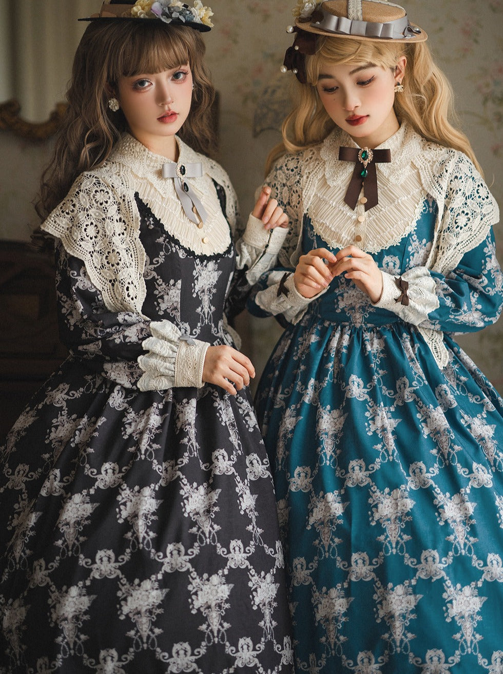 [pre-order] Antique Flower Wall Lolita Retro Cake Pendant Dress