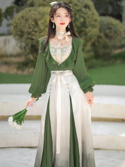 Lolita Chinese-style Top + Camisole + Long Skirt + Ribbon