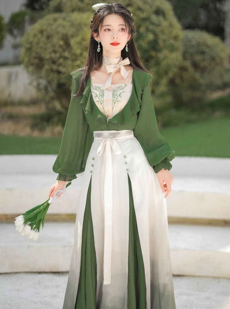 Lolita Chinese-style Top + Camisole + Long Skirt + Ribbon