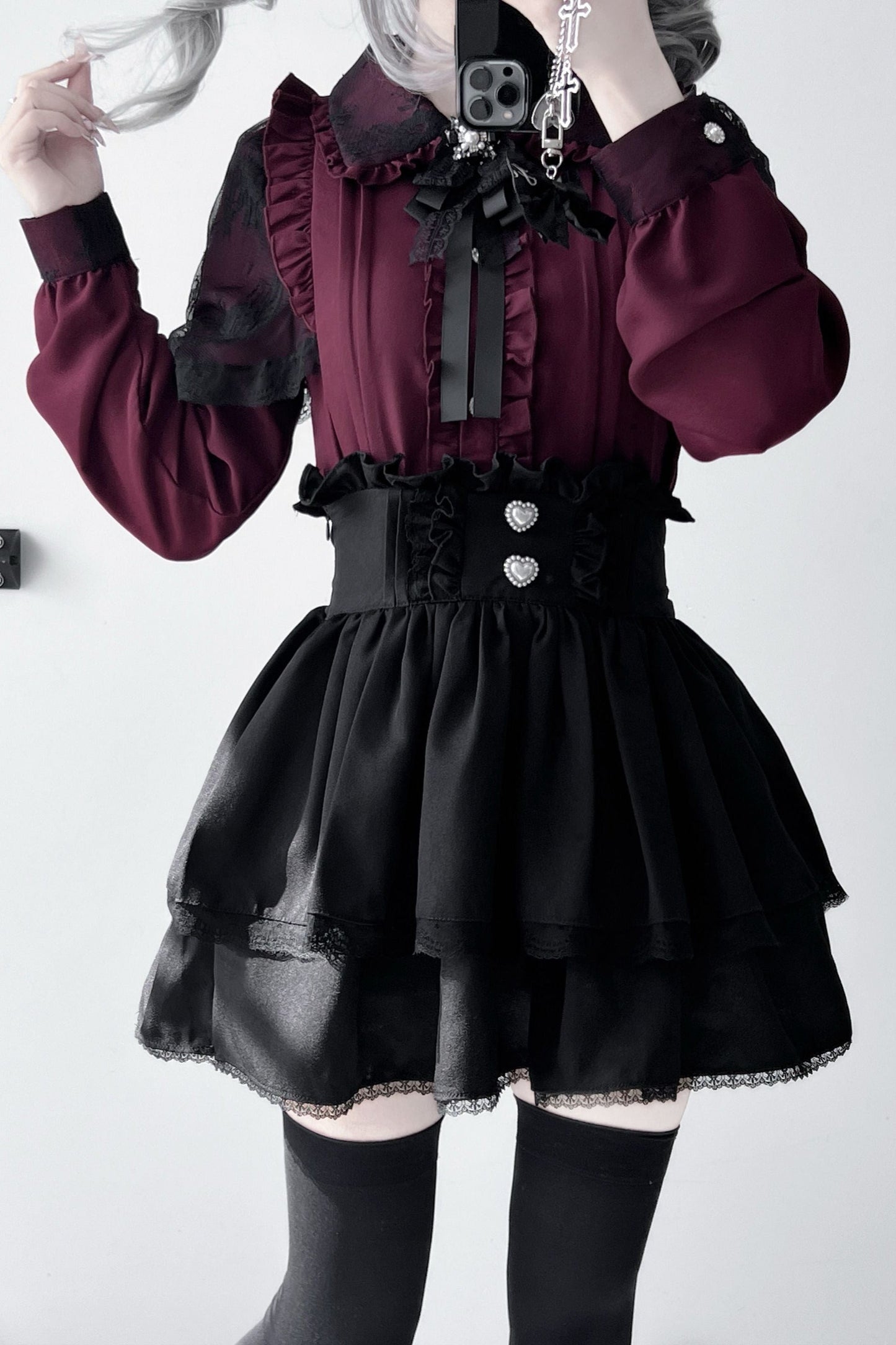 [pre-order] Lace Ruffle Collar Shirt Skirt Set