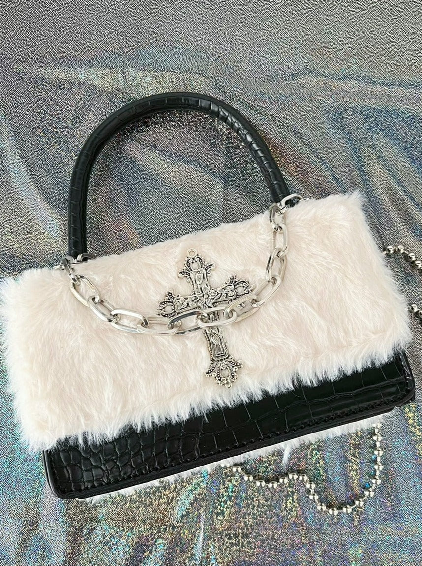 Original Gothic Cross Fur Chain Mini Bag