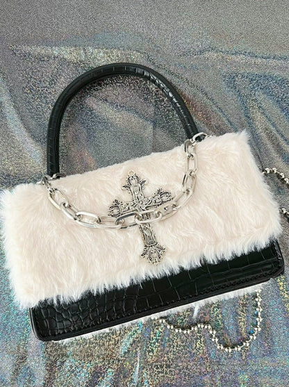 Original Gothic Cross Fur Chain Mini Bag