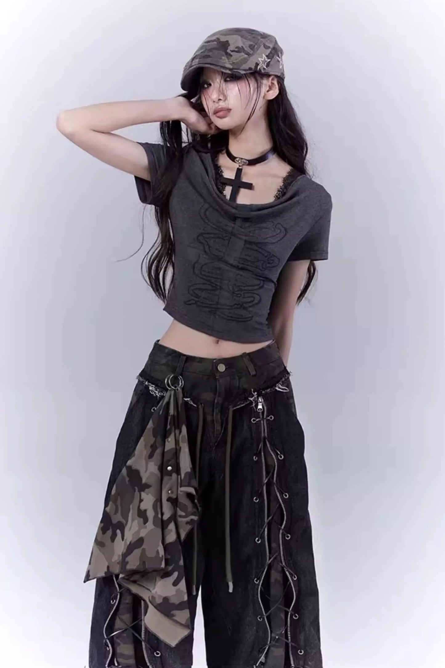 Dark Slim Lace Cross Top