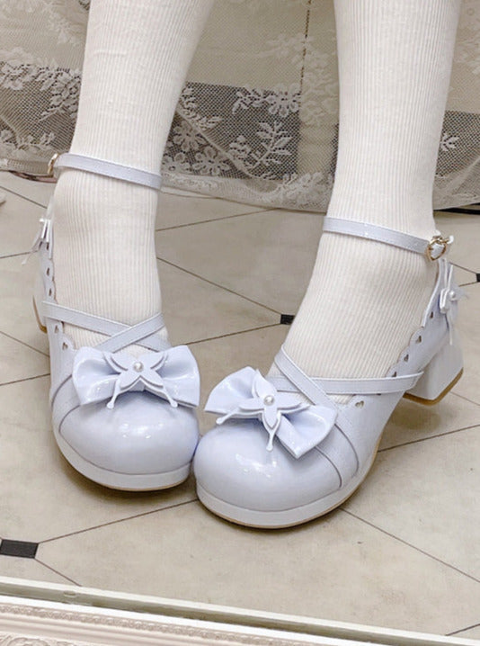 Lolita Sweet Mid-heel Round Toe Ribbon Shoes