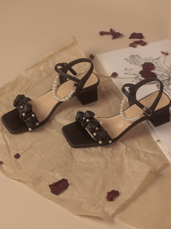Black Rose Pearl Sandals