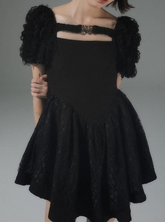 Pure Desire Metal Heart Volume Puff Sleeve Dress