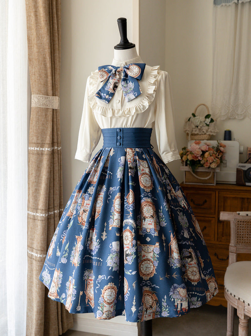 Eternal Echo Retro Classical Daily Lolita Print Shirt Skirt Set