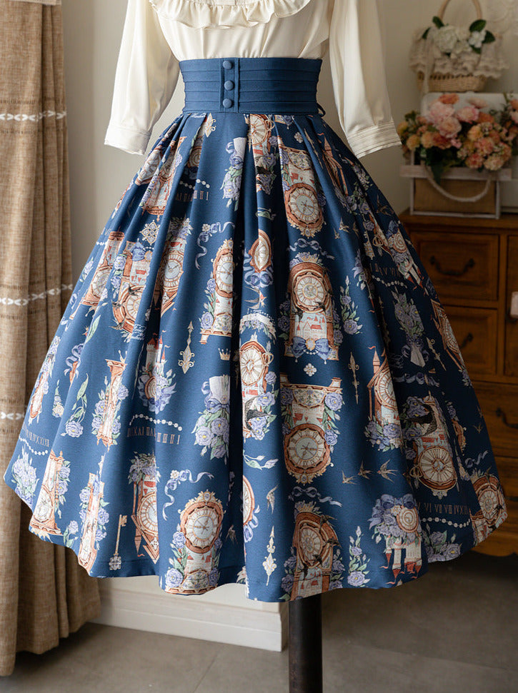 Eternal Echo Retro Classical Daily Lolita Print Shirt Skirt Set