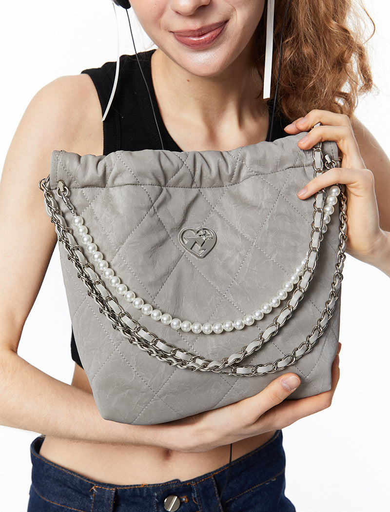 Fragrance Pearl Chain Drawstring Shoulder Bag