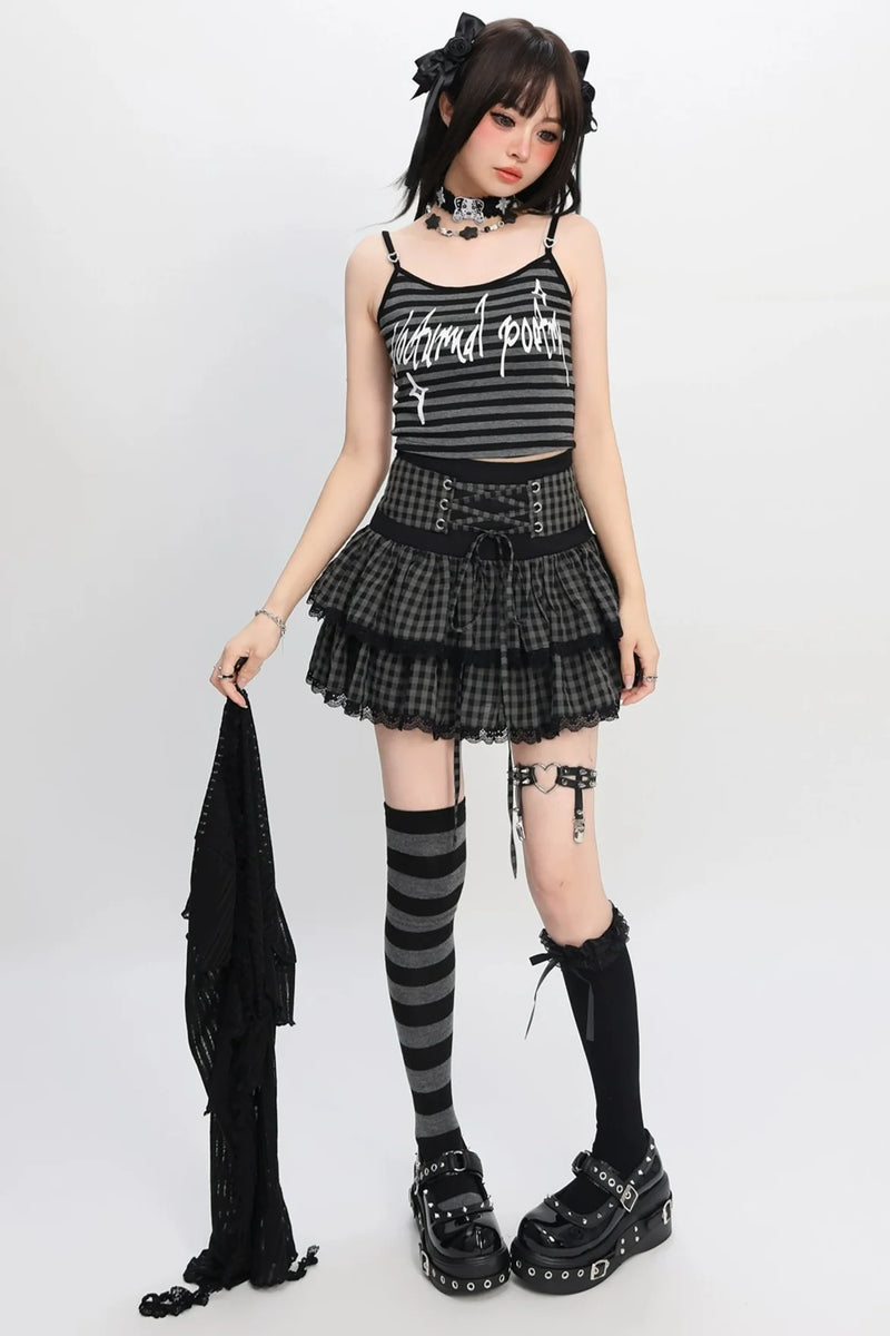 Jirai Y2k Dark Top + Lace-up Skirt