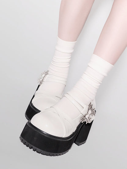 College Style Butterfly Platform Block Heel Shoes