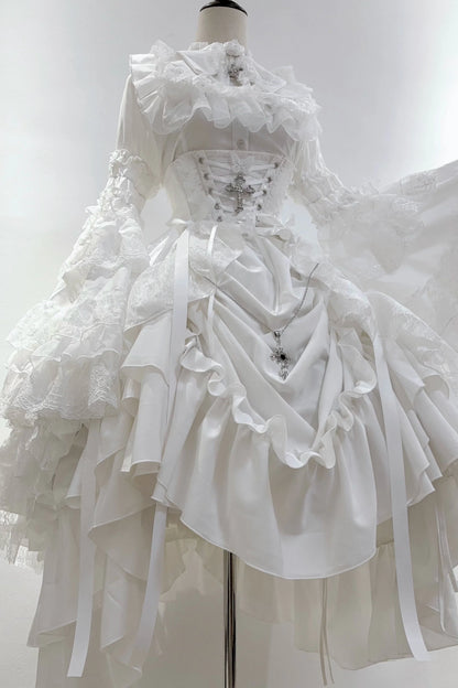 Gothic Super Jisleeve Lolita Shirt + Ruffle Skirt + Hat
