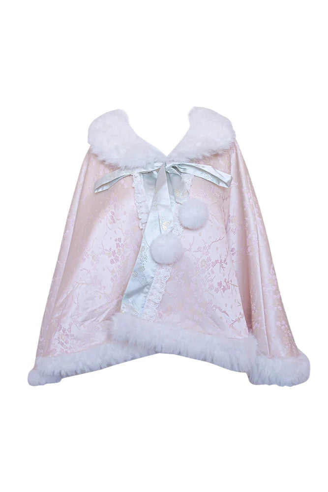 Ancient Style Top + Long Skirt + Lace Apron + Pink Cape