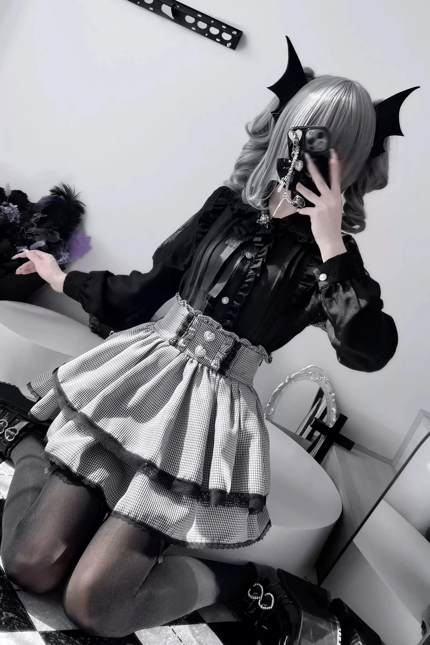 [pre-order] Lace Ruffle Collar Shirt Skirt Set