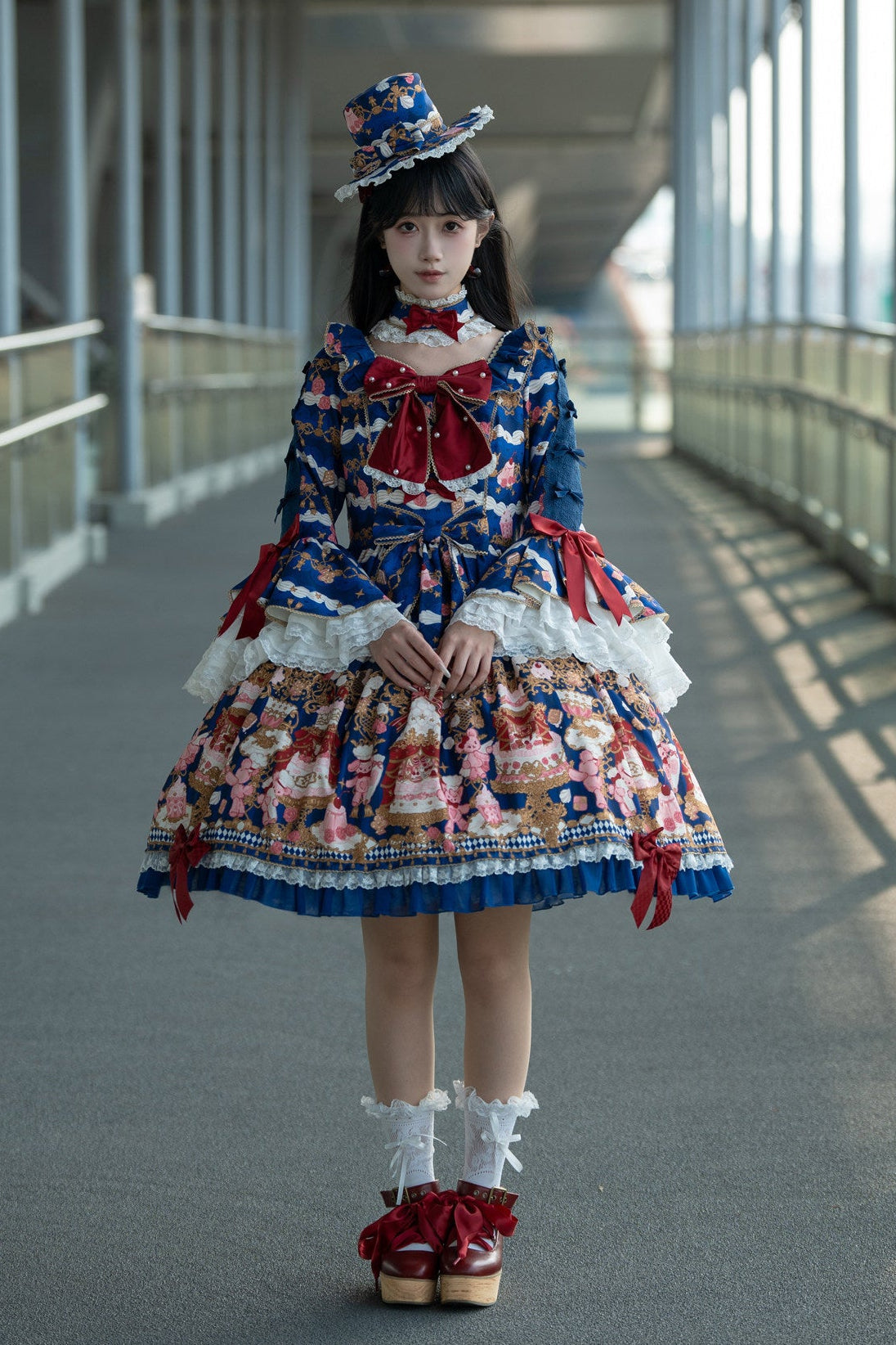 [pre-order Deadline: April 26] Retro Romance Sweet Lolita Ribbon Cake Print Princess Sleeve Dress