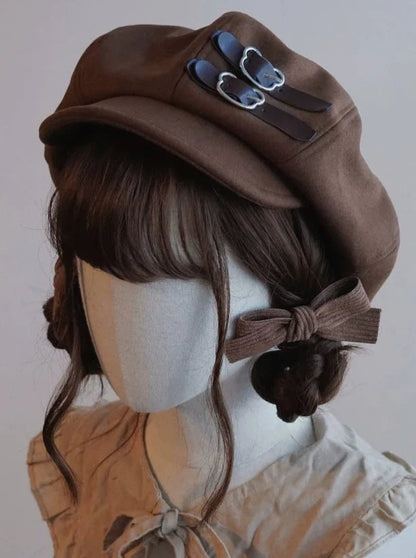 Brown Leather Buckle Casquette