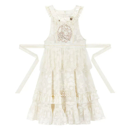 Chinese-style Pastel Top + Apron + Bow + Necklace + Brooch + Hair Accessories