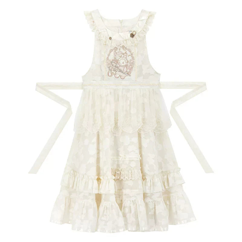 Chinese-style Pastel Top + Apron + Bow + Necklace + Brooch + Hair Accessories