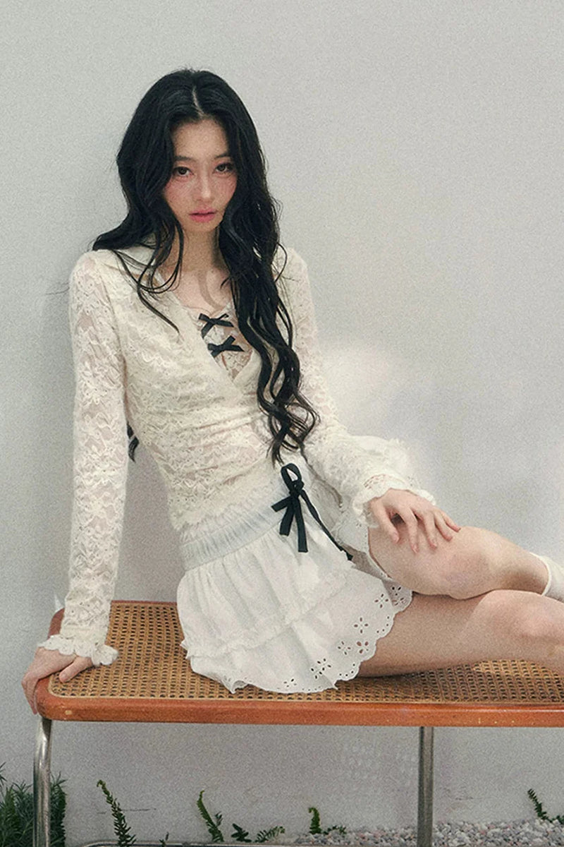 Lace Ribbon Slim Top