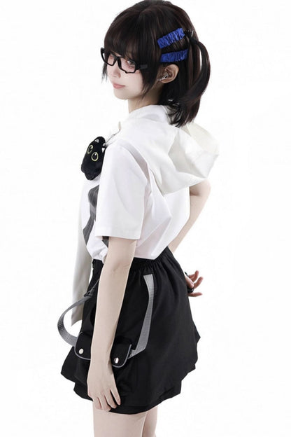 Stripe Stitch Design Shirt + Hooded Shirt + Shorts + Culottes + Tie