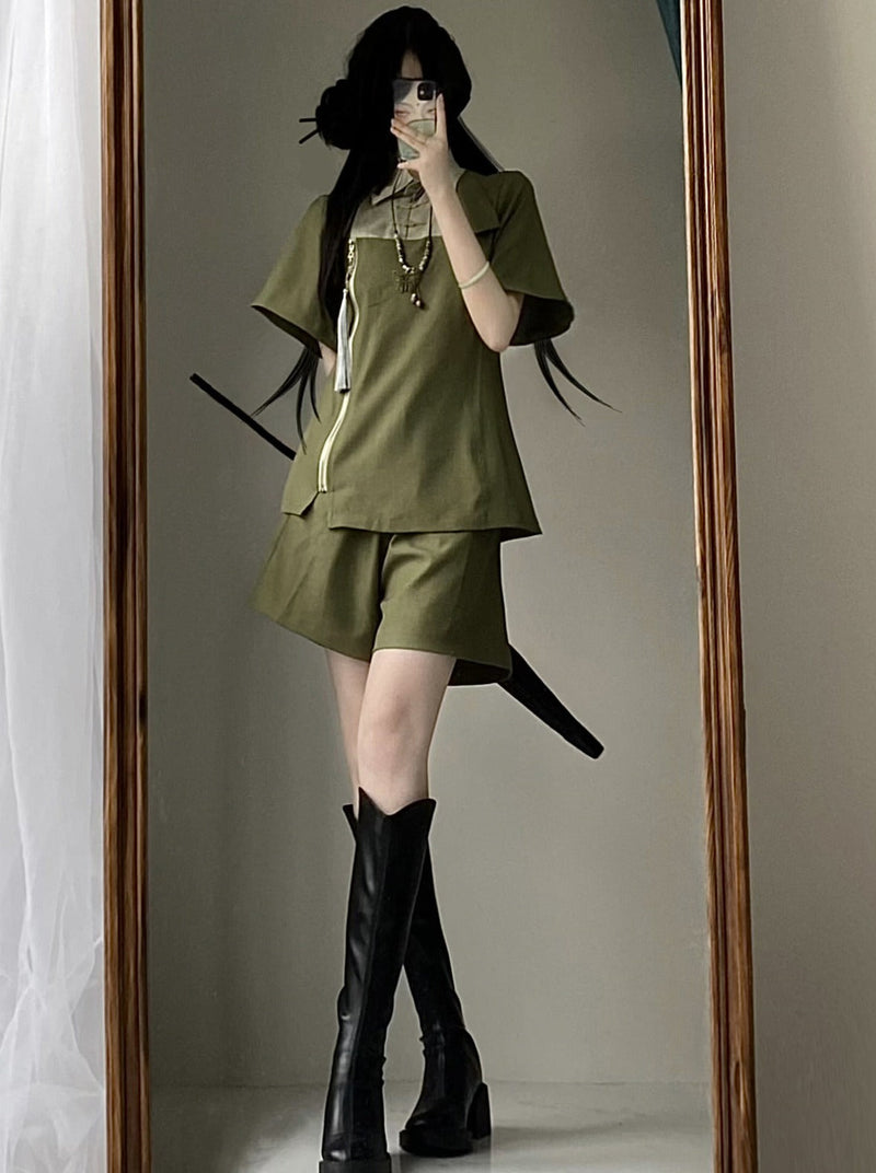Chinese-style Mode Summer Top + Shorts