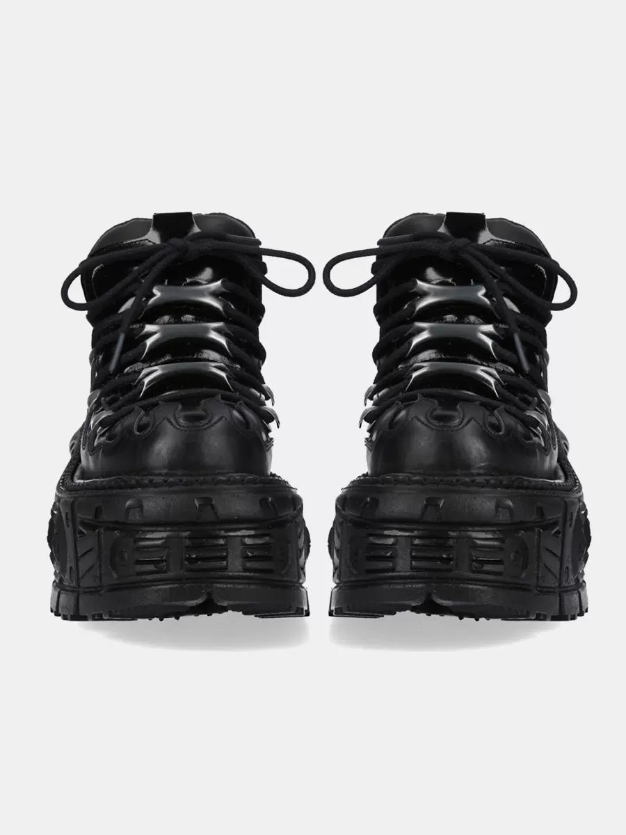 Retro Dark Punk Leather Lace-up Platform Shoes