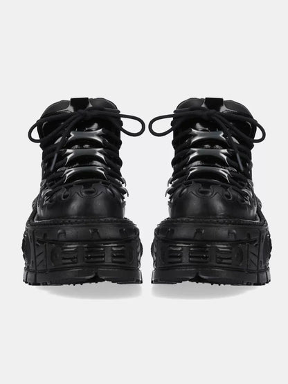 Retro Dark Punk Leather Lace-up Platform Shoes