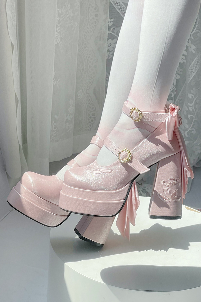 Sweet Macaron Color Ribbon Lolita Heel