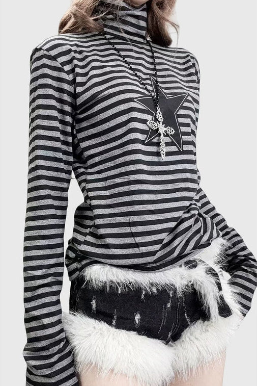 Star Striped High Neck Top