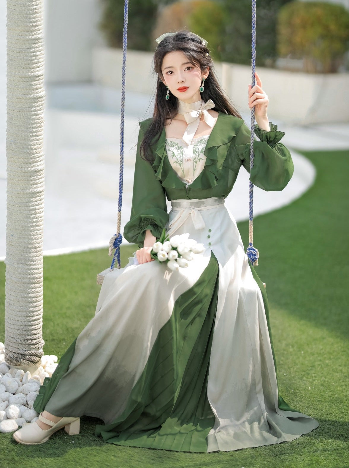 Lolita Chinese-style Top + Camisole + Long Skirt + Ribbon