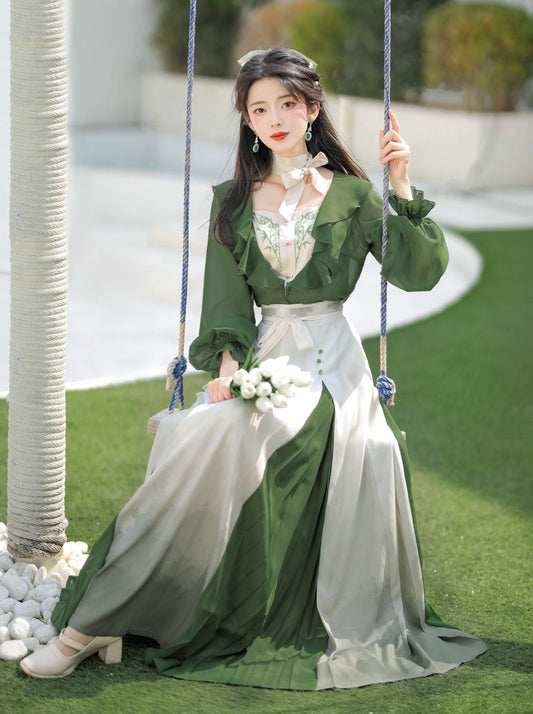 Lolita Chinese-style Top + Camisole + Long Skirt + Ribbon
