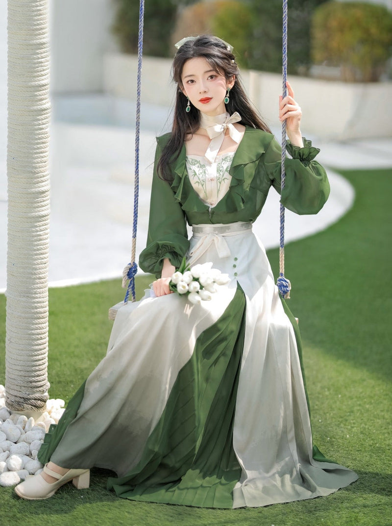 Lolita Chinese-style Top + Camisole + Long Skirt + Ribbon