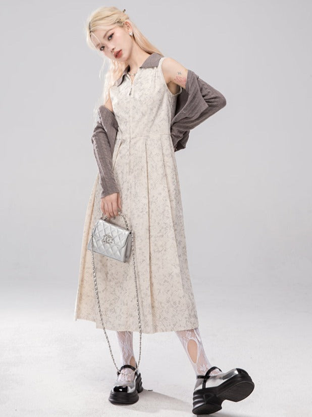 Petit Custom Cocoa Cheese Zipper Shirt Collar Dress + Wool Jacket