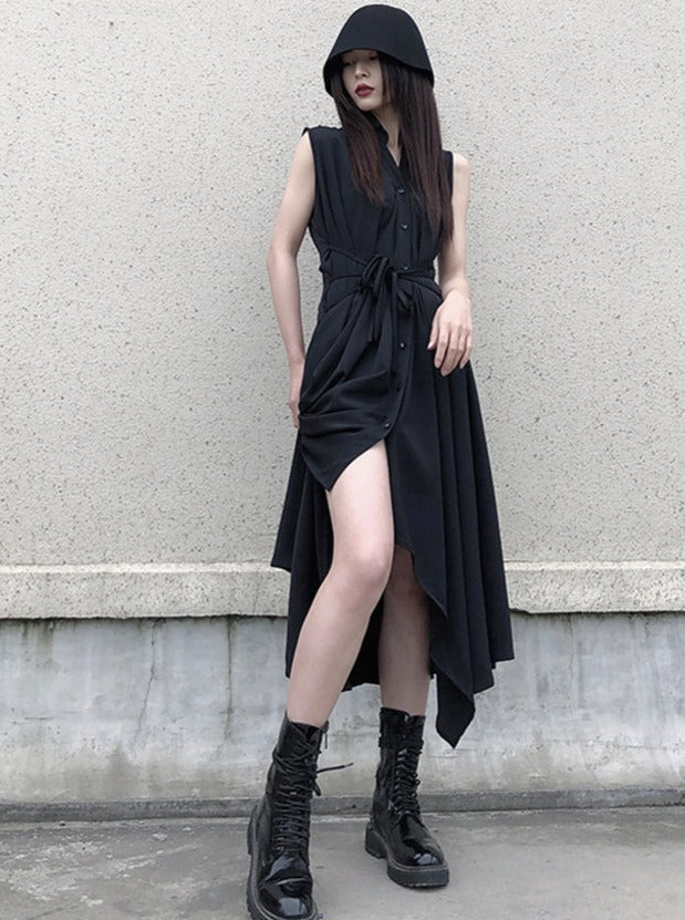 Sleeveless Flare Design Mode Shirt Dress