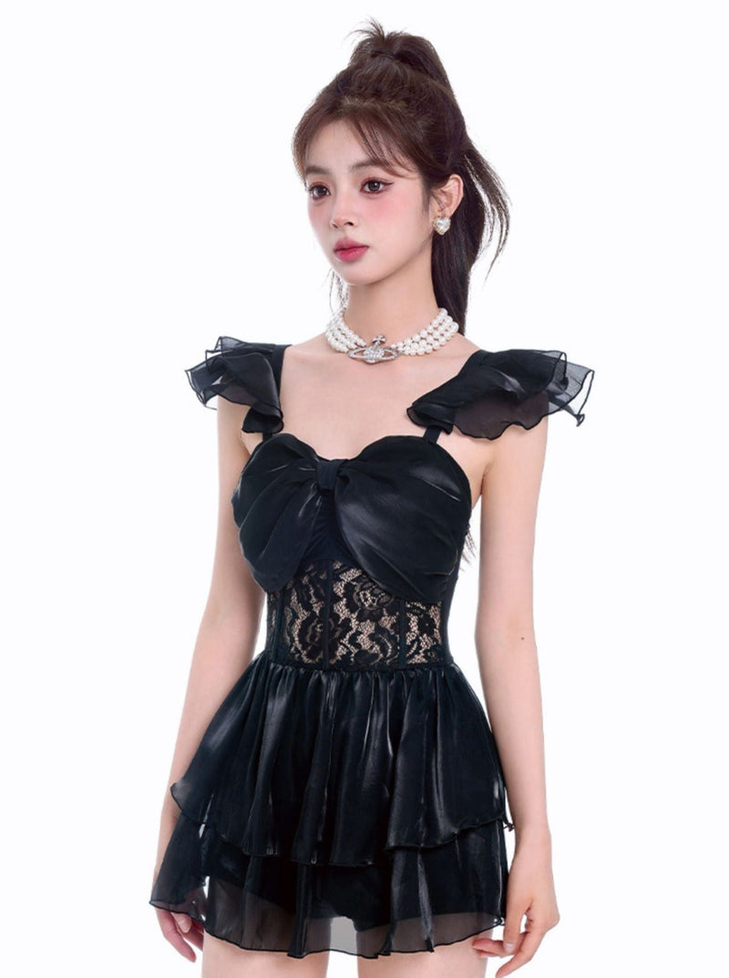 Swing Shoulder Lace Dress Swimsuit